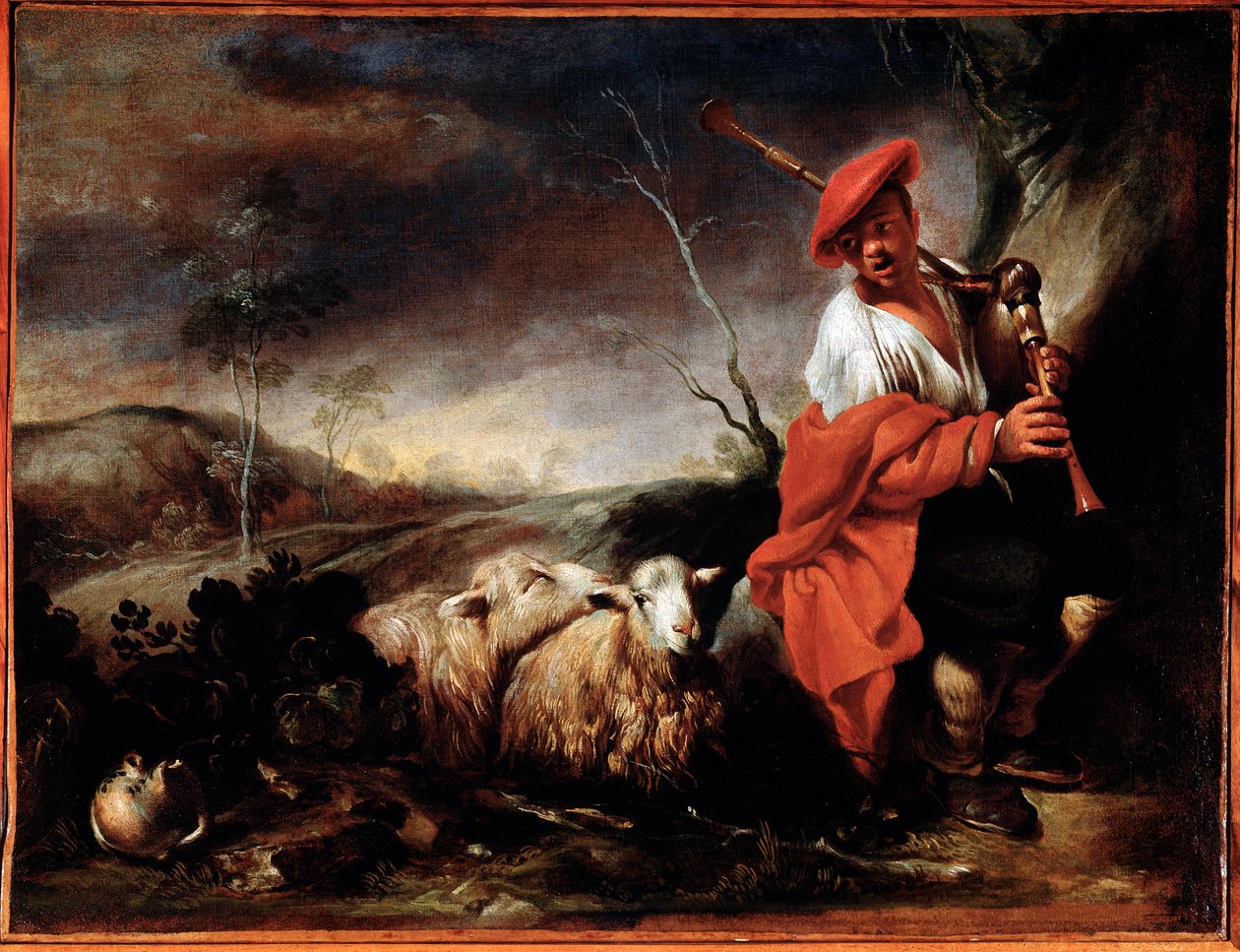 Pásztor dudázik a juhaival Giovanni Francesco Castiglione festménye (1641 / 42-1716) Genes, Musei di Strada Nuova (ex Palazzo Bianco) alkotó: Giovanni Francesco Castiglione