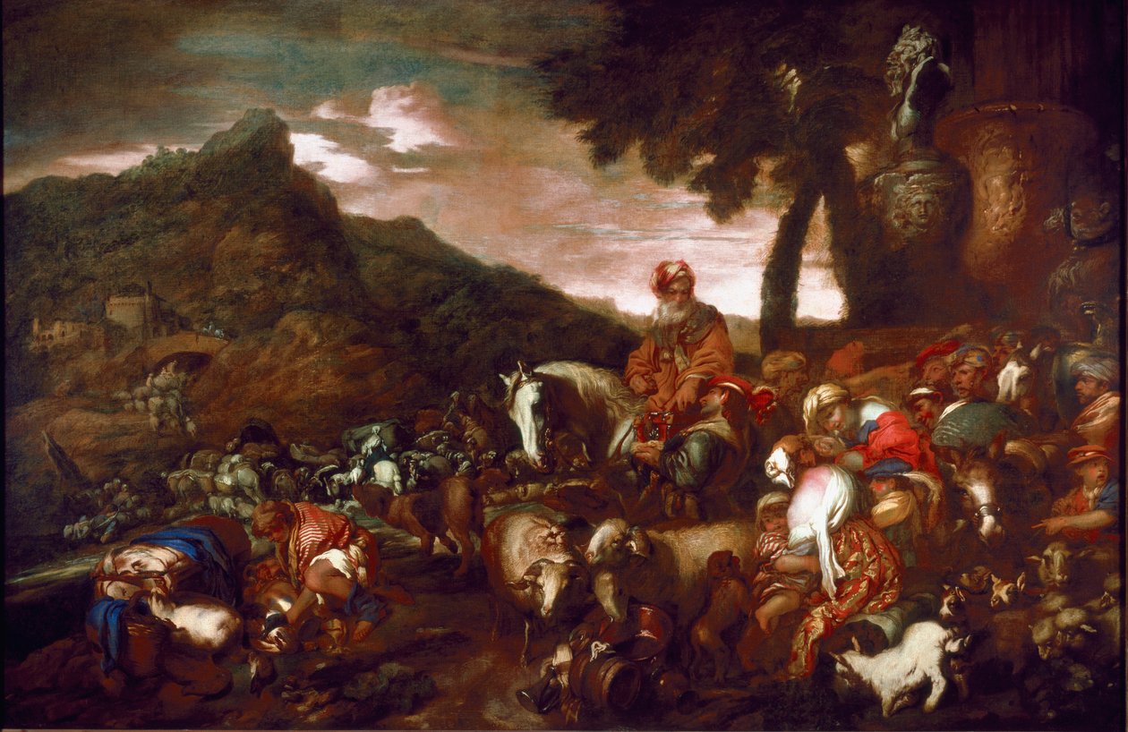 Giovanni Benedetto Castiglione dit il Grechetto (1610-1665) Ábrahám utazása festménye, 1654-es Palazzo Rosso Genes galéria alkotó: Giovanni Francesco Castiglione