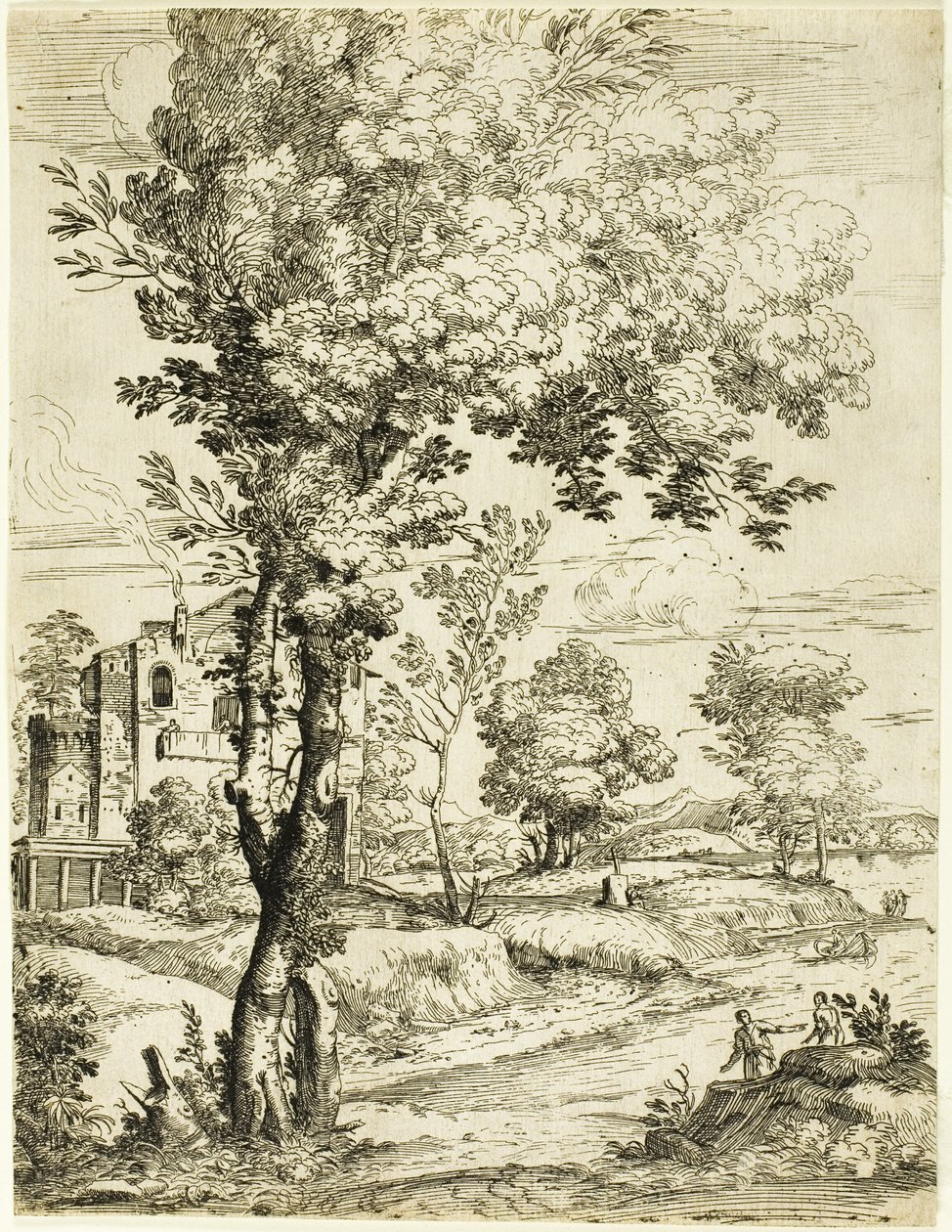 Tájkép egy házzal alkotó: Giovanni Francesco Grimaldi