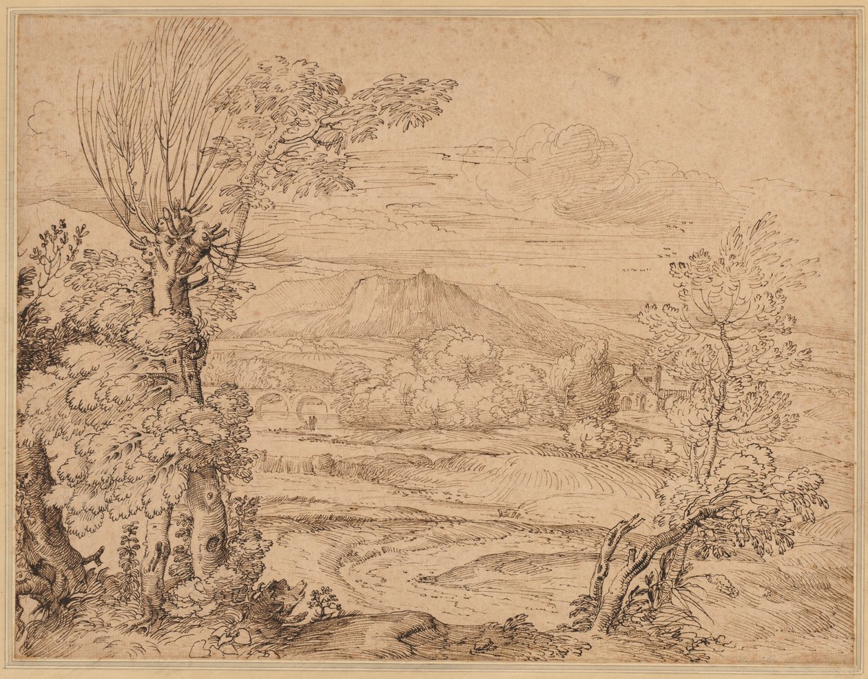 Táj folyóval és vízvezetékkel, 1600-as évek közepe. alkotó: Giovanni Francesco Grimaldi