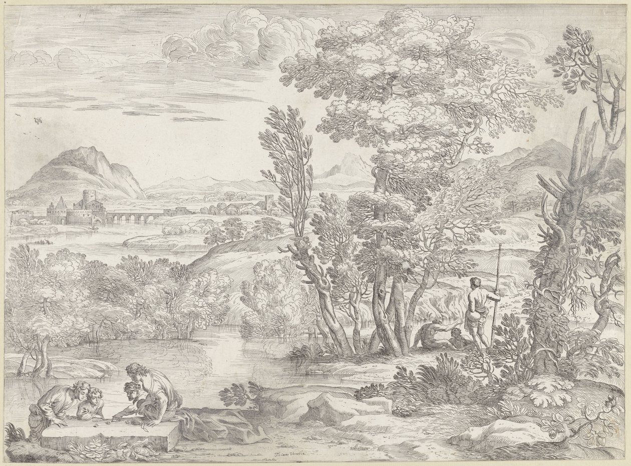 Táj négy kockával alkotó: Giovanni Francesco Grimaldi
