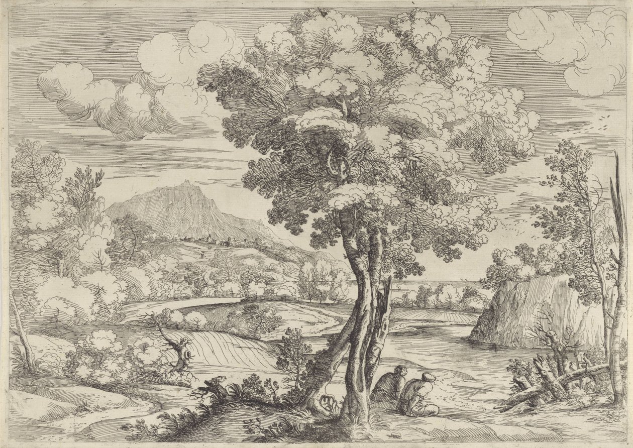 Táj madárral a fatönkön alkotó: Giovanni Francesco Grimaldi