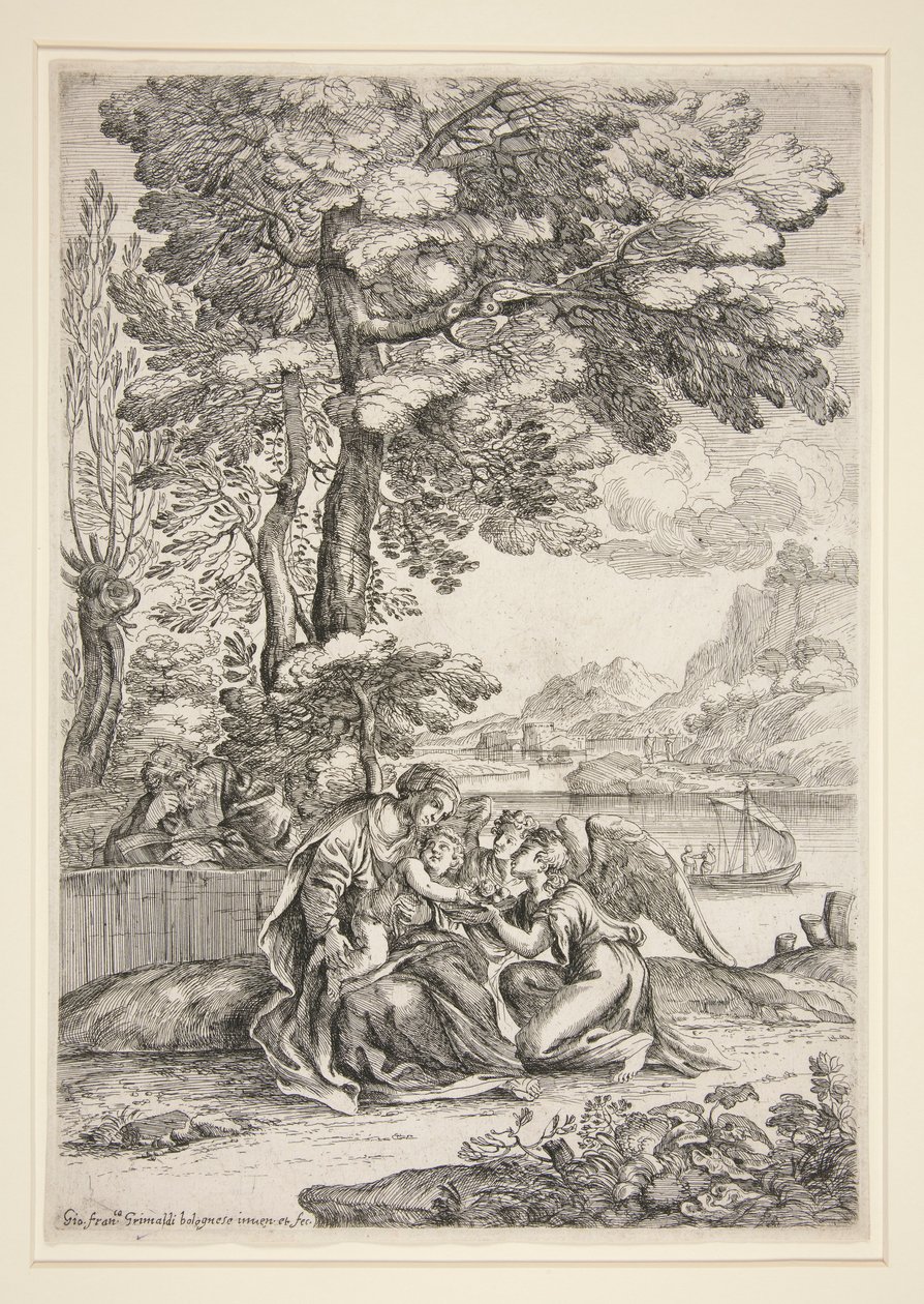 Pihenjen az egyiptomi repülésen alkotó: Giovanni Francesco Grimaldi