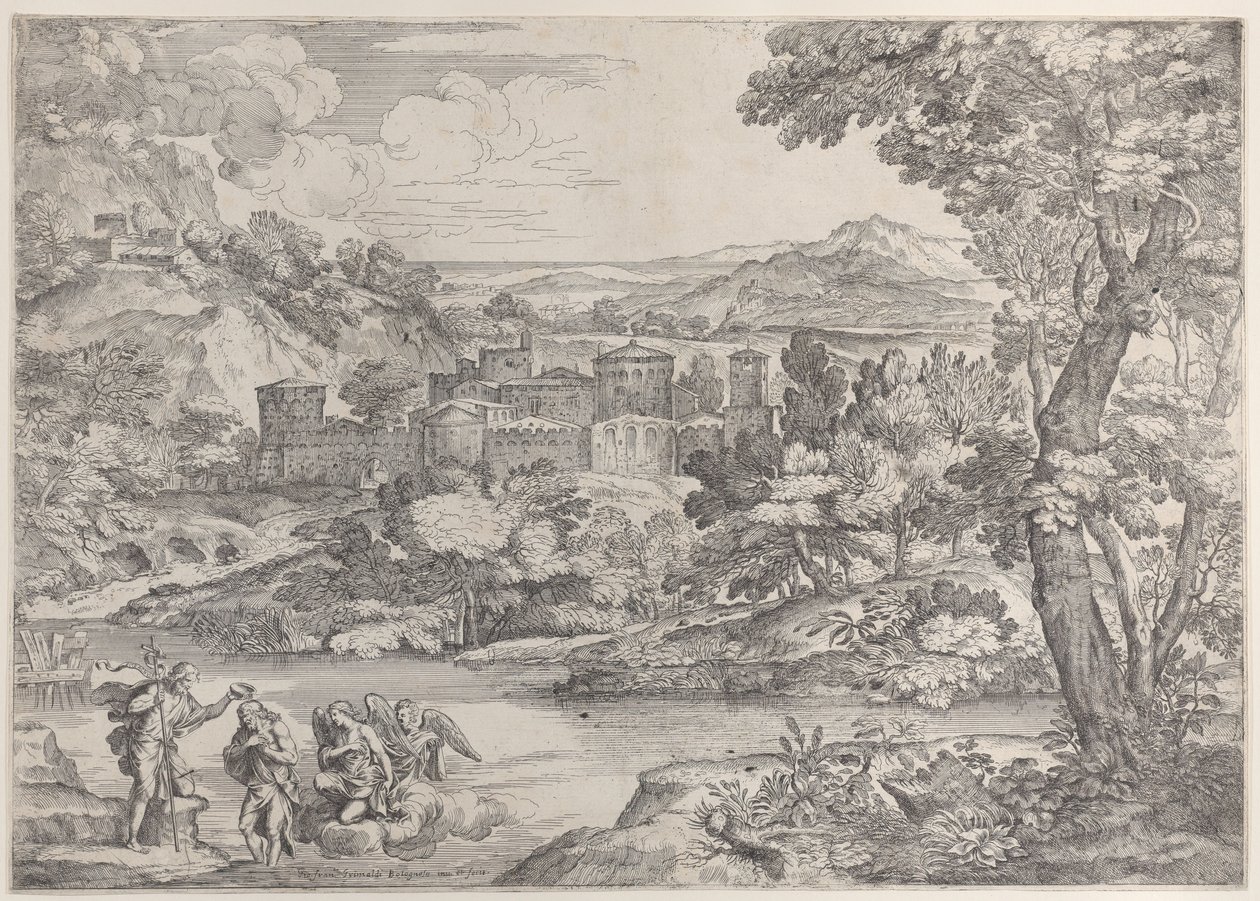 Krisztus keresztsége balra lent, egy tájon belül, 1626-80., 1626-80. alkotó: Giovanni Francesco Grimaldi