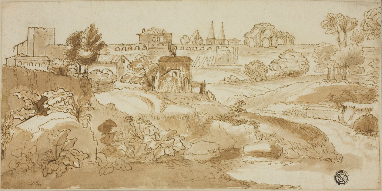 Róma látképe, a Via Appiával alkotó: Giovanni Francesco Grimaldi