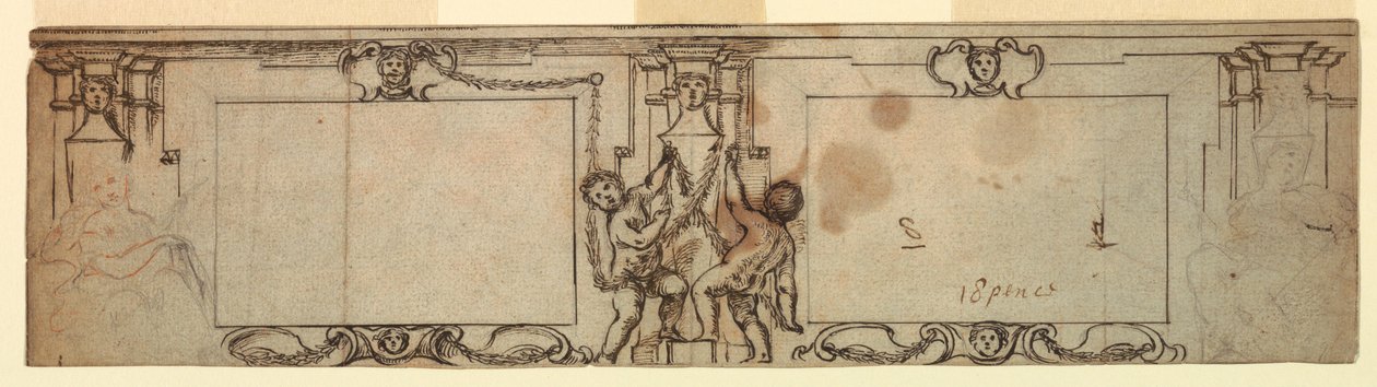 Rajz, faragott lambéria terv, 1650 alkotó: Giovanni Francesco Romanelli