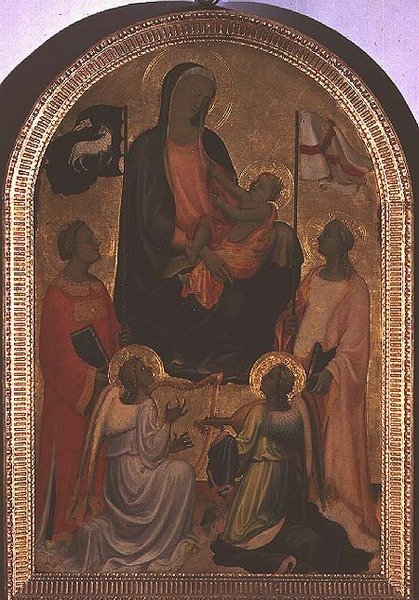 Madonna és gyermek Szent Istvánnal és Szent Orsollyával (tempera a panelen) alkotó: Giovanni Francesco Toscani