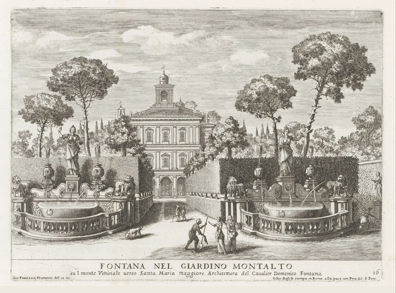 Fonteinen in de tuinen van de Villa Montalto Negroni Rómában Szökőkút a Montalto kertben (...) (cím a tárgyon) Szökőkutak a római palotákban és kertekben (sorozat címe) Fonteinen in de paleizen en tuinen van Rome (sorozat címe) alkotó: Giovanni Francesco Venturini
