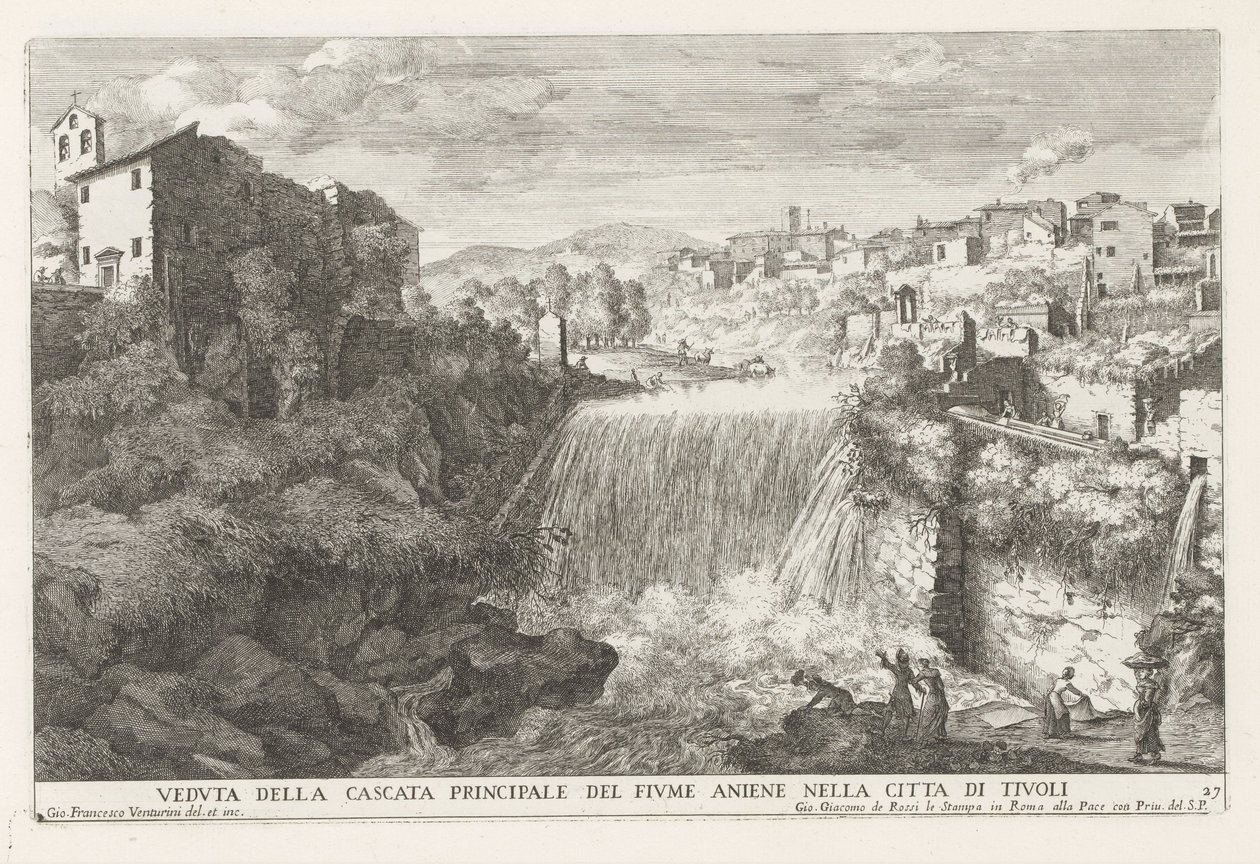 Waterval in de Rivier de Aniene bij Tivoli Kilátás az Aniene folyó fő vízesésére Tivoli városában (cím a tárgyon) A tivoli Estense kert szökőkútjai (sorozat címe) Fonteinen in de tuinen van Villa d