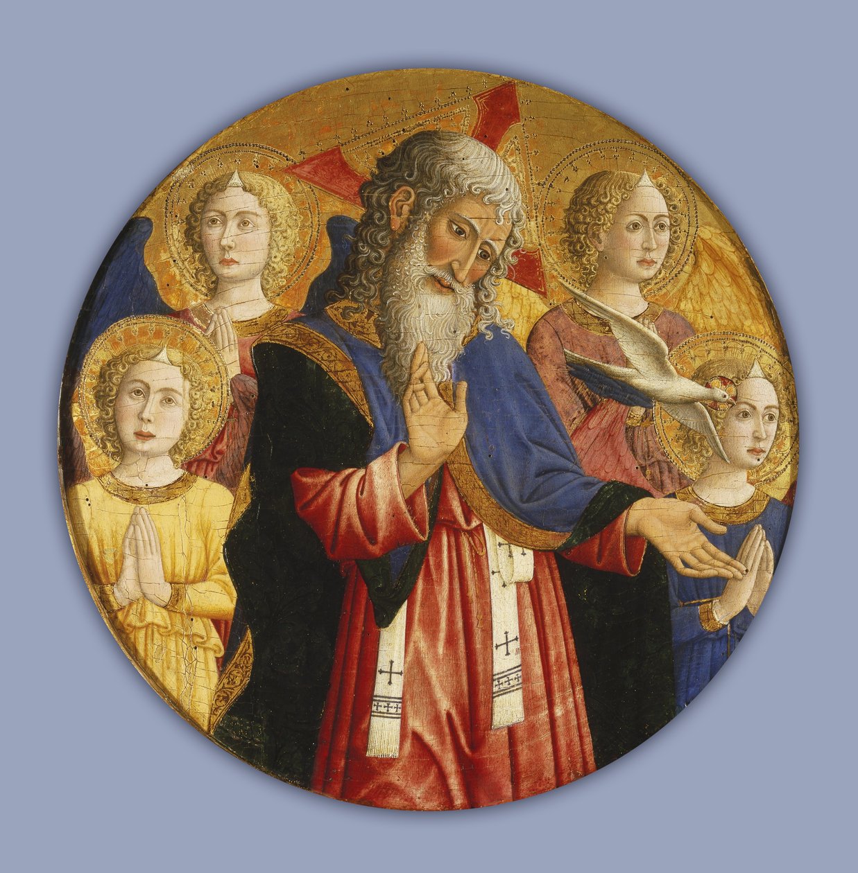 Az Atyaisten négy angyallal és a Szentlélek galambjával alkotó: Giovanni Francesco da Rimini