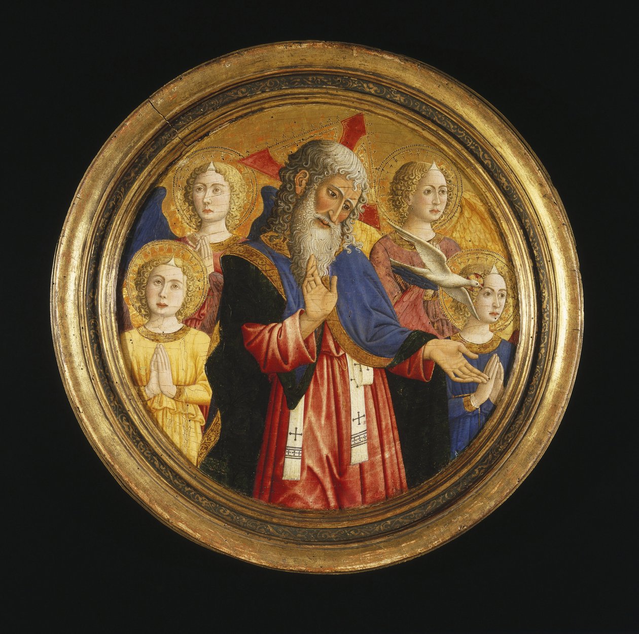 Az Atyaisten négy angyallal és a Szentlélek galambjával, 1460 körül alkotó: Giovanni Francesco da Rimini