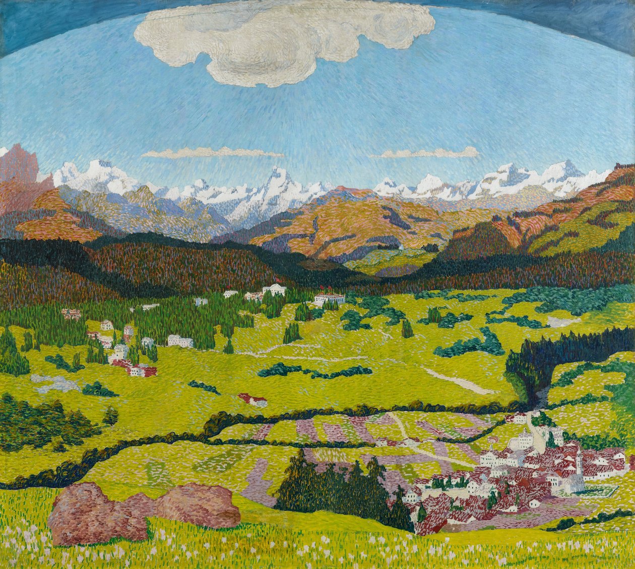 Flims panoráma. Triptichon, központi tábla, 1904. alkotó: Giovanni Giacometti