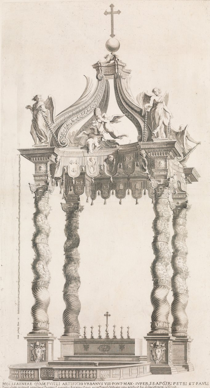 Elszigetelt kilátás Bernini lombkoronájára. 39. tábla az albumból: "Szent Péter-bazilika..., 1653-91. alkotó: Giovanni Giacomo De Rossi