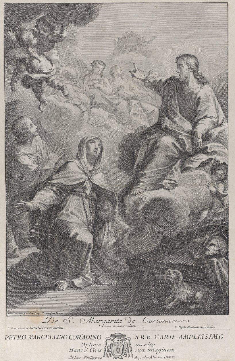 Cortonai Szent Margarita, Krisztus előtt térdelve, Pietro Andrea Pucciardi után..., kb. 1702-1741 alkotó: Giovanni Girolamo Frezza