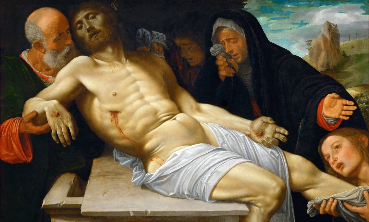 Reneszánsz: The Lamentation over Christ par Savoldo, Giovanni Girolamo (1480/85-1548), kb. 1515-1520. Olaj, fa, 72,5x118,5. Művészettörténeti Múzeum, Vienne alkotó: Giovanni Girolamo Savoldo