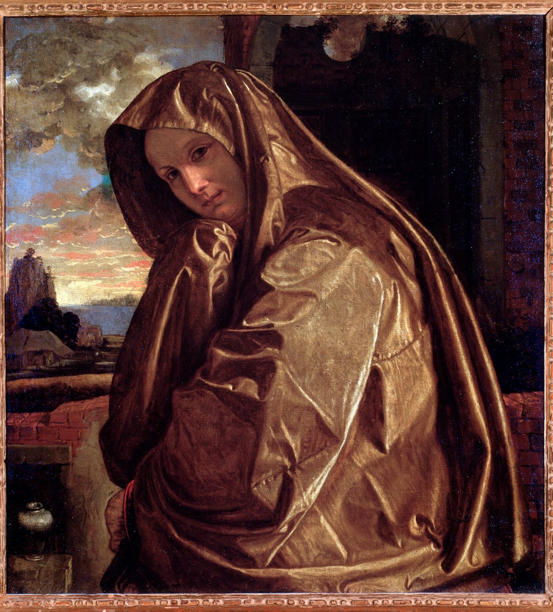 Giovan Gerolamo Savoldo (kb. 1480-1548 után) Szent Mária Magdolna festmény ábrázolása 1535-1540 Méret: 84 x 77,5 cm Firenze, Palazzo Pitti, Coll Contini-Bonacossi alkotó: Giovanni Girolamo Savoldo