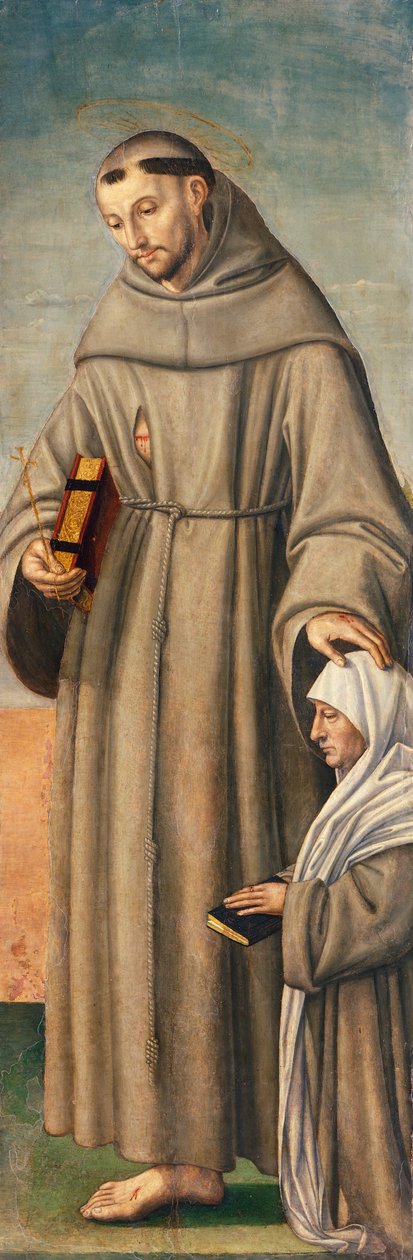 Szent Ferenc és a biztos, a Szent Ferencet és Bartholomaiust két adományozóval ábrázoló triptichon zsanérja, amely a Születést ábrázolja. alkotó: Giovanni Girolamo Savoldo