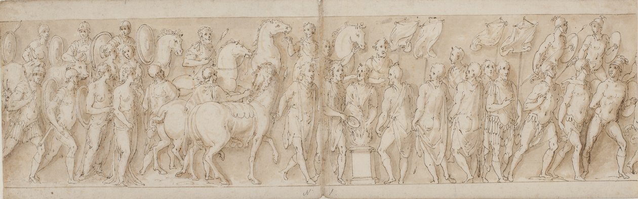 Az elfogott nőket elviszik (LXXIII vége); vízimentők felvonulása (LXXIV); Marcus Aurelius oltárnál áldoz (LXXV); Marcus Aurelius egy támadást néz (LXXVI. eleje) alkotó: Giovanni Guerra