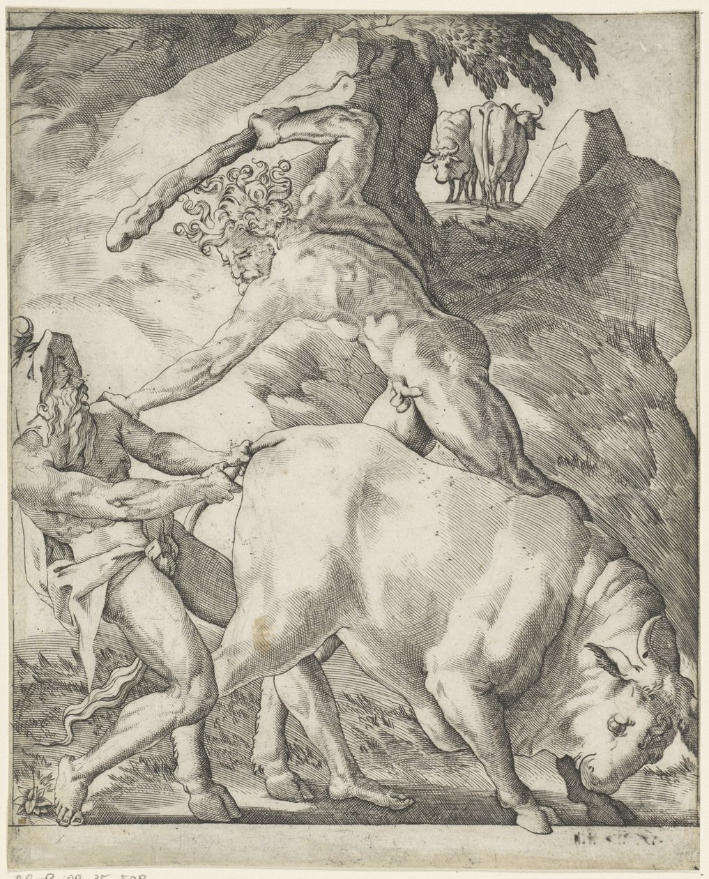 Herkules Cacussal harcol Jelenetek Herkulesszal (sorozat címe) alkotó: Giovanni Jacopo Caraglio