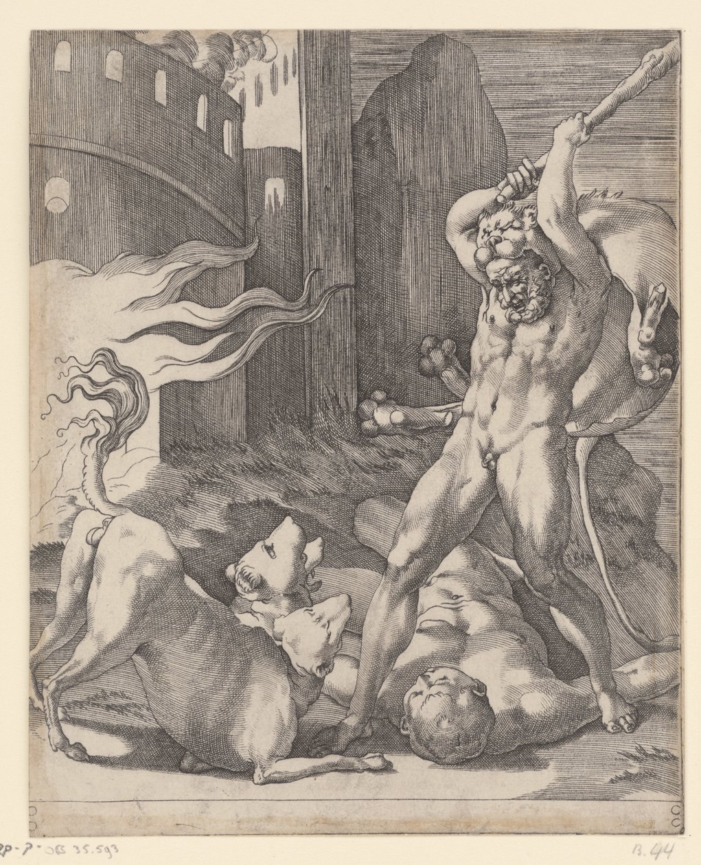 Herkules harcol a Cerberusszal Jelenetek Herkulesszal (sorozat címe) alkotó: Giovanni Jacopo Caraglio