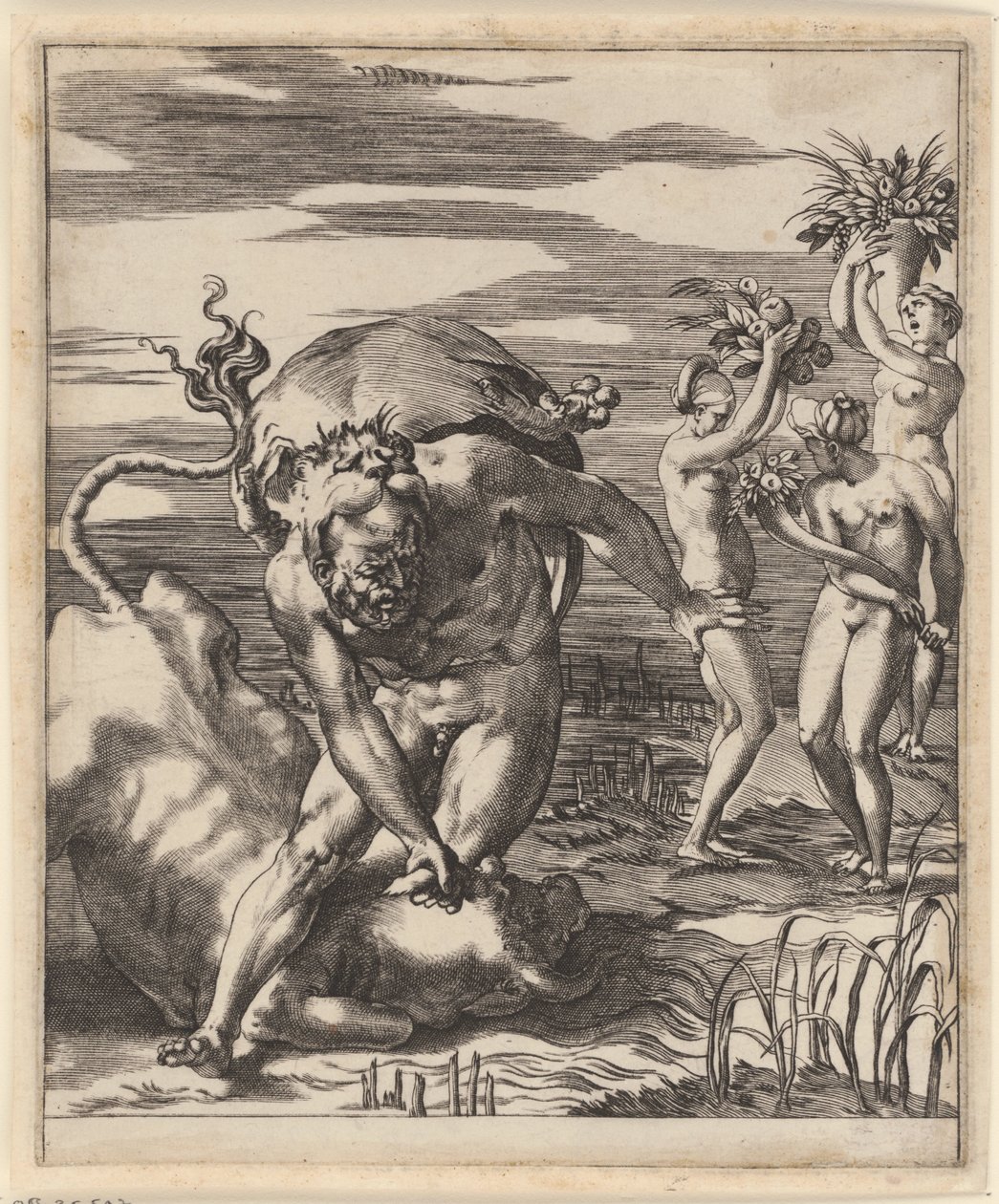 Herkules Achelousszal birkózik Jelenetek Herkulesszal (sorozat címe) alkotó: Giovanni Jacopo Caraglio