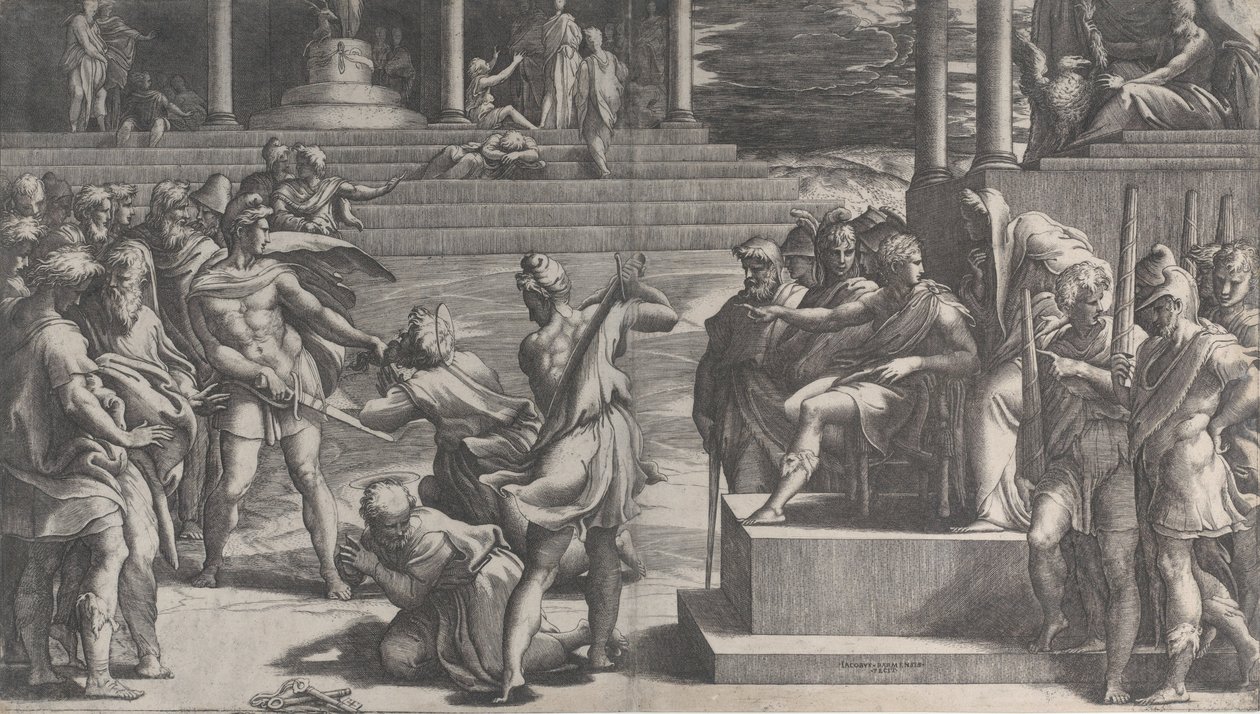 Szent Pál mártíromsága és Szent Péter elítélése, 1524-27. alkotó: Giovanni Jacopo Caraglio