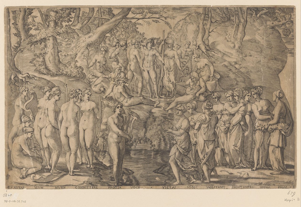 Verseny a Múzsák és a Pierides között alkotó: Giovanni Jacopo Caraglio