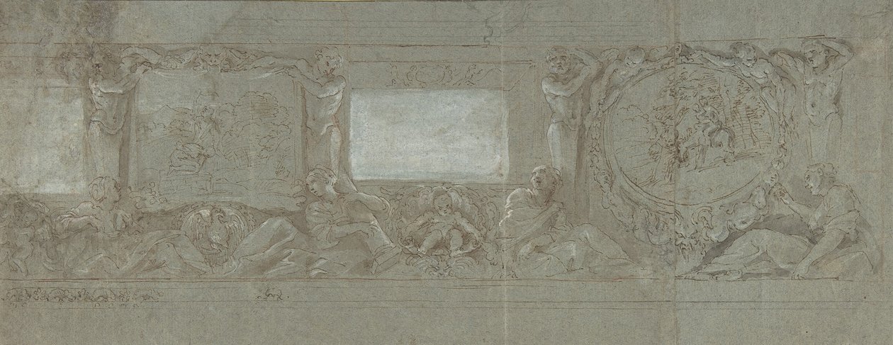 Faldísz tervezése Ábrahám feláldozásával és Egyiptomba való meneküléssel, kb. 1600-1647. alkotó: Giovanni Lanfranco