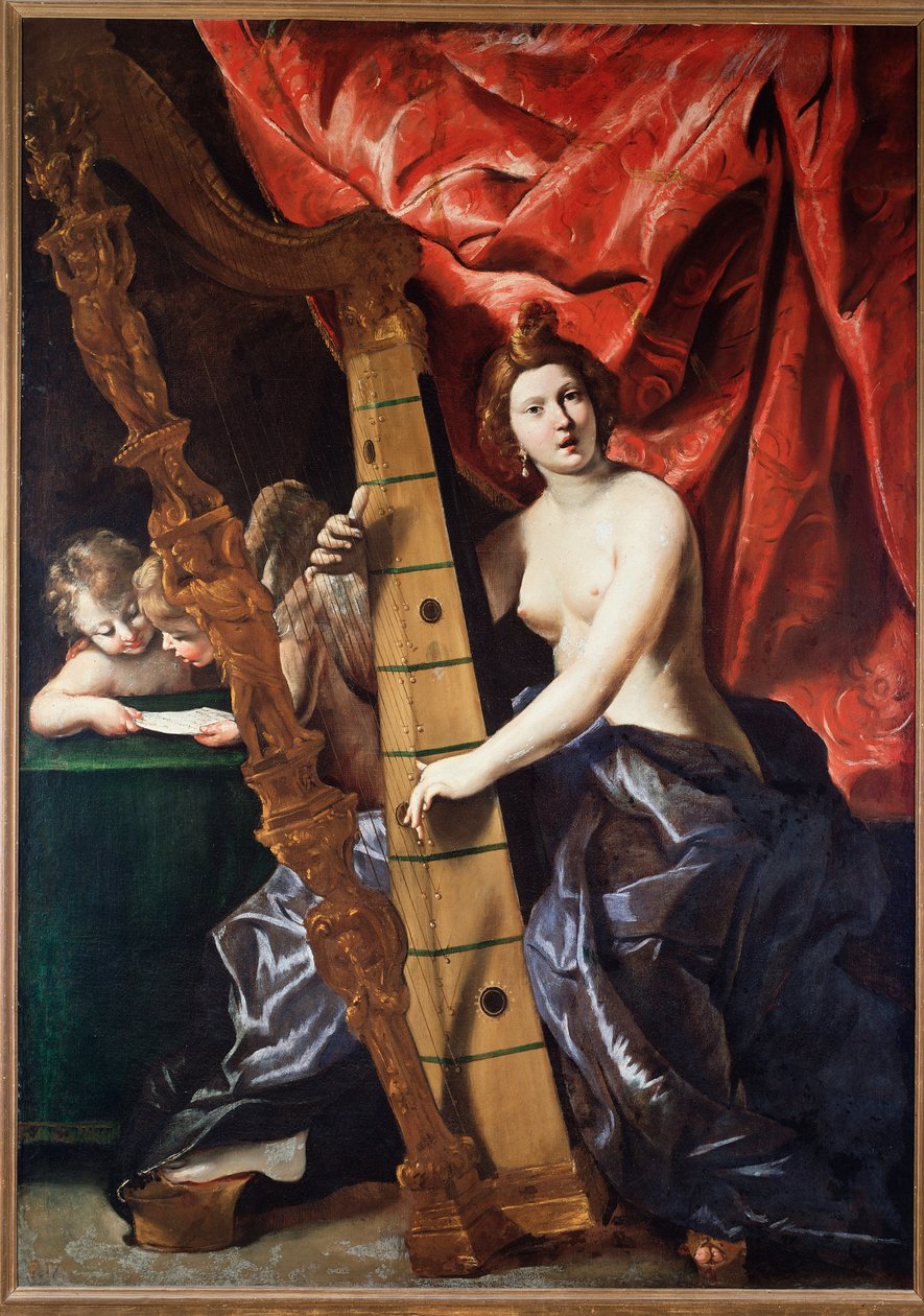 Hárfán játszó nőzene (A zene allegóriája). (Festés alkotó: Giovanni Lanfranco