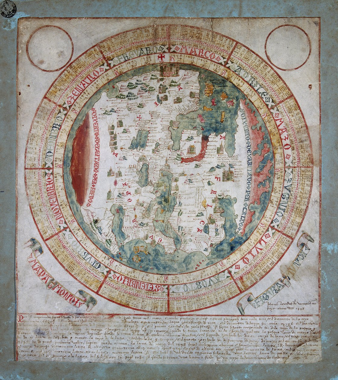Világtérkép, Giovanni Leardo világítása, Bertoliana Polgári Könyvtár, Vicenza alkotó: Giovanni Leardo