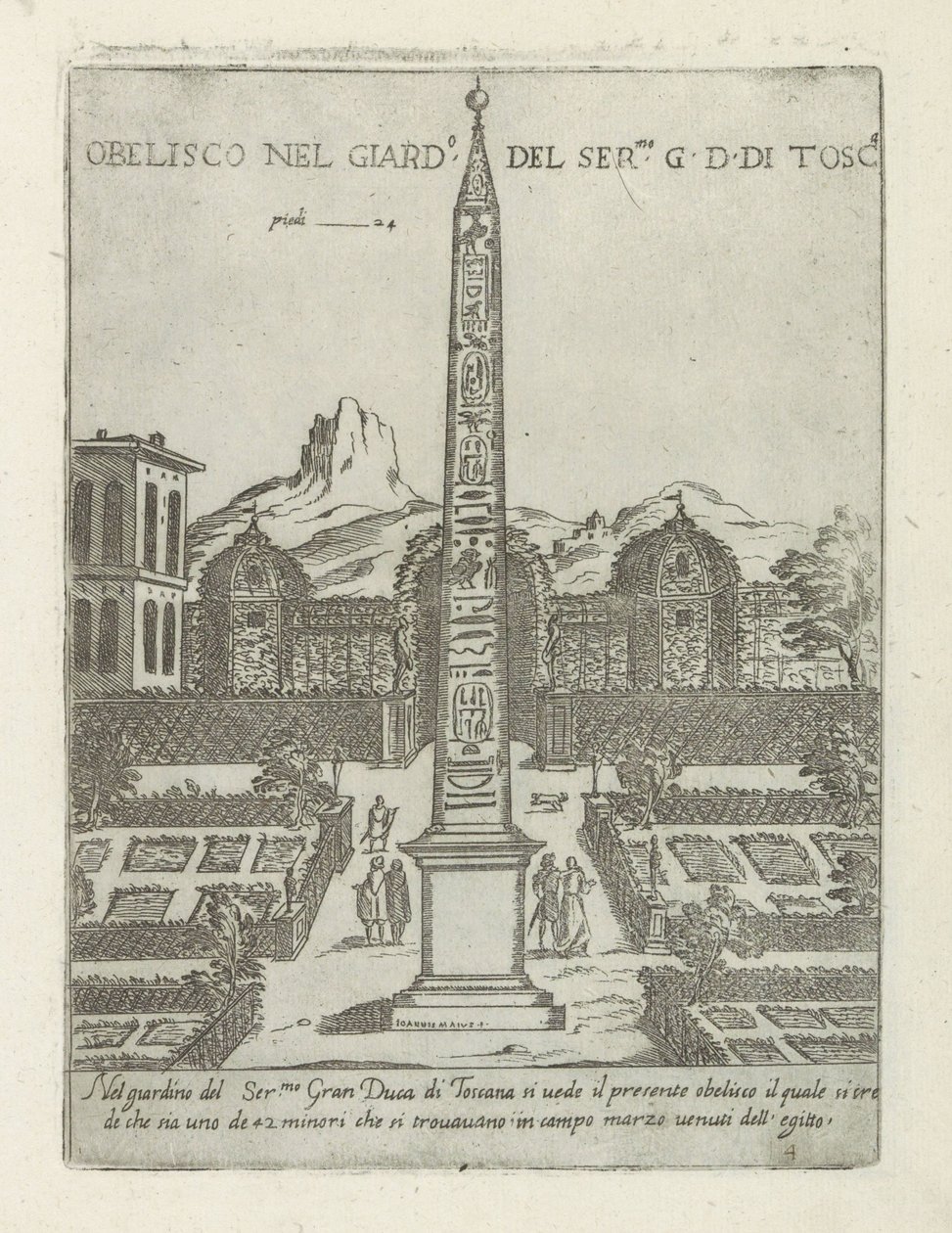 Egyiptomi obeliszk a római Villa Medici kertjében Obelisco nel giard.o del ser.mo G. D. Di Tosc.a (cím a tárgyon) Modern és ókori műemlékek és épületek Rómában (sorozat címe) Ornamenti di fabriche antichi et modern dell