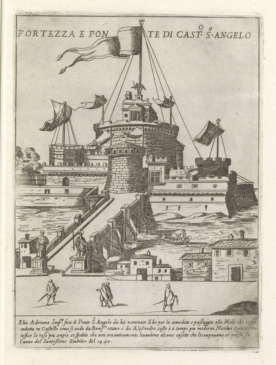 Engelenburcht és az Engelenbrug Fortezza e ponte di Cast.o S.o Angelo (cím a tárgyon) Modern és ókori műemlékek és építmények Rómában (sorozat címe) Ornamenti di fabriche antichi et modern dell