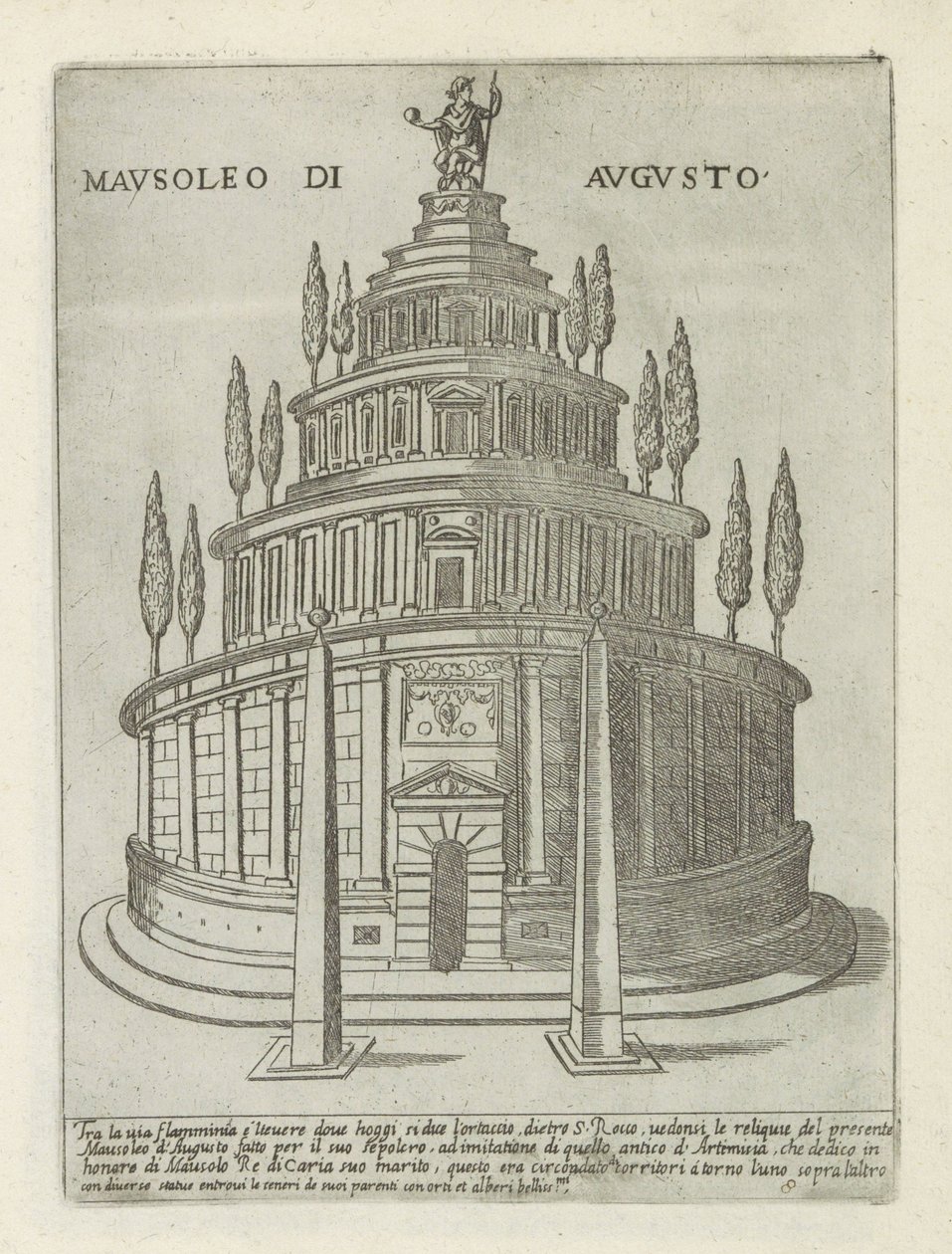 Augustus mauzóleuma Rómában Mausoleo di Augusto (cím a tárgyon) Modern és ókori műemlékek és épületek Rómában (sorozat címe) Ornamenti di fabriche antichi et modern dell