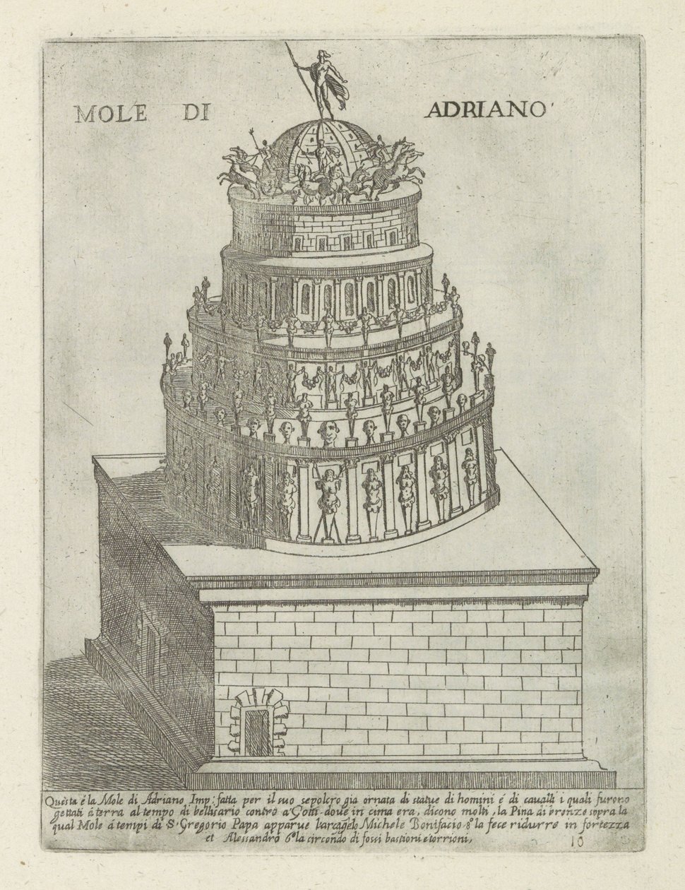 Hadrianus mauzóleuma Mole di Adriano (cím a tárgyon) Modern és ókori műemlékek és épületek Rómában (sorozat címe) Ornamenti di fabriche antichi et modern dell