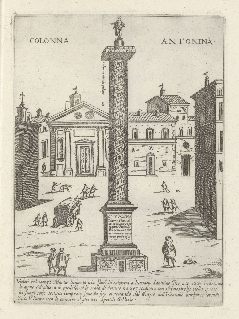 Marcus Aurelius oszlopa Rómában Colonna a S. Antonio (cím a tárgyon) Modern és ókori műemlékek és épületek Rómában (sorozat címe) Ornamenti di fabriche antichi et modern dell