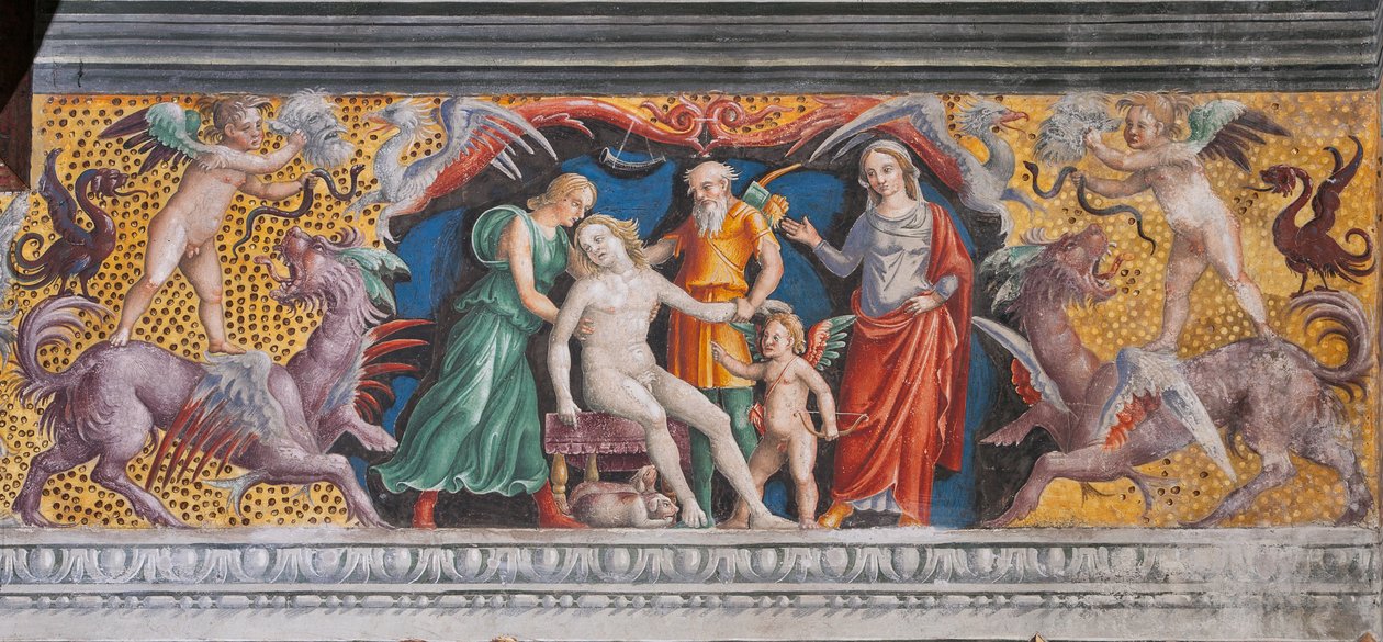 A Szűz asztrológiai jele, az állatöv kamrája (Camera dello Zodiaco), 2384726 részlet alkotó: Giovanni Maria Falconetto
