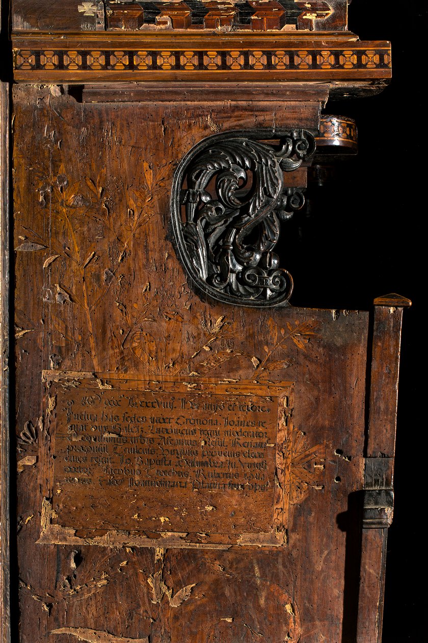 Lignaean Kanonikus Kórus, Giovanni Maria Platina intarzia 1484, Bal oldali berakás alkotó: Giovanni Maria Platina