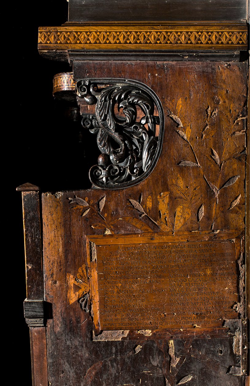 Lignai kanonikus kórus, Giovanni Maria Platina intarziája 1484, jobb oldali berakás alkotó: Giovanni Maria Platina