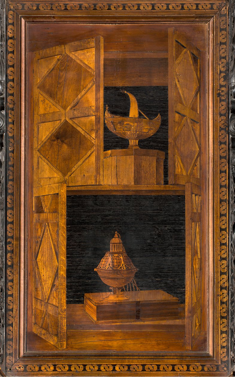 Lignaean Kanonikus Kórus, Giovanni Maria Platina intarzia 1484, Superior Stall alkotó: Giovanni Maria Platina