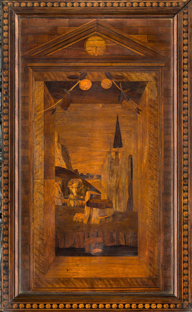 Lignaean Kanonikus Kórus, Giovanni Maria Platina intarzia 1484, Superior Stall alkotó: Giovanni Maria Platina