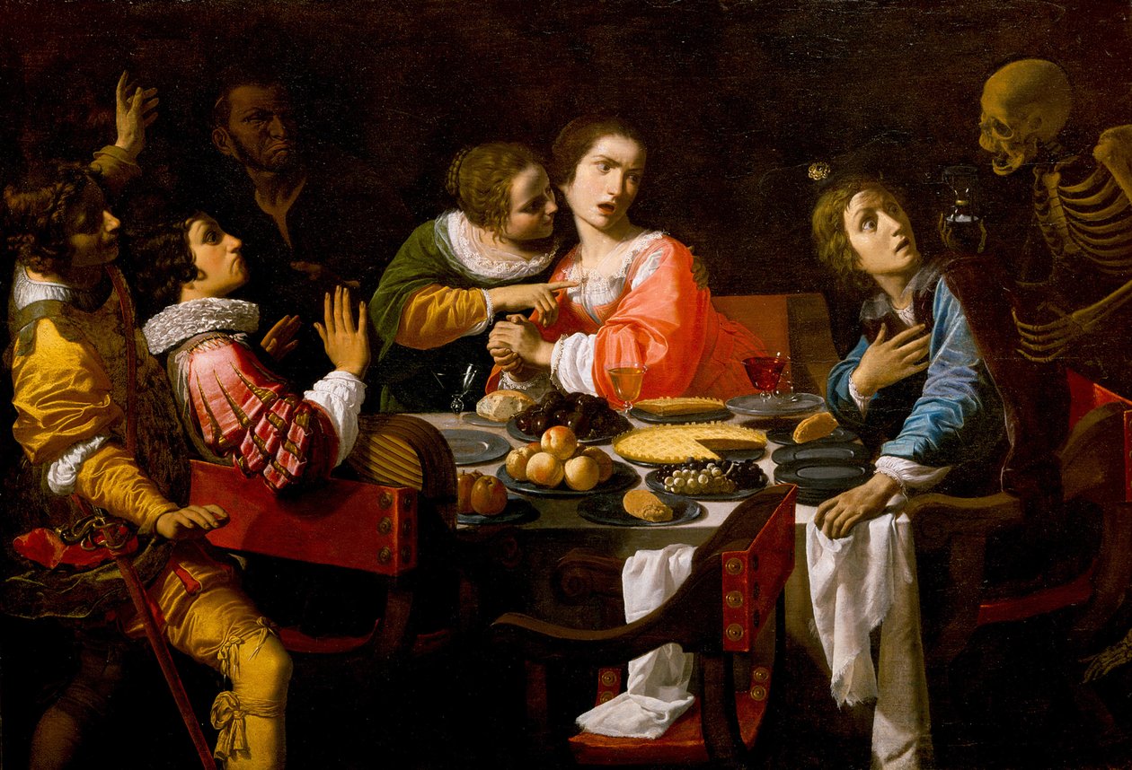 A halál jön a lakomaasztalra Memento Mori, c. 1635 alkotó: Giovanni Martinelli