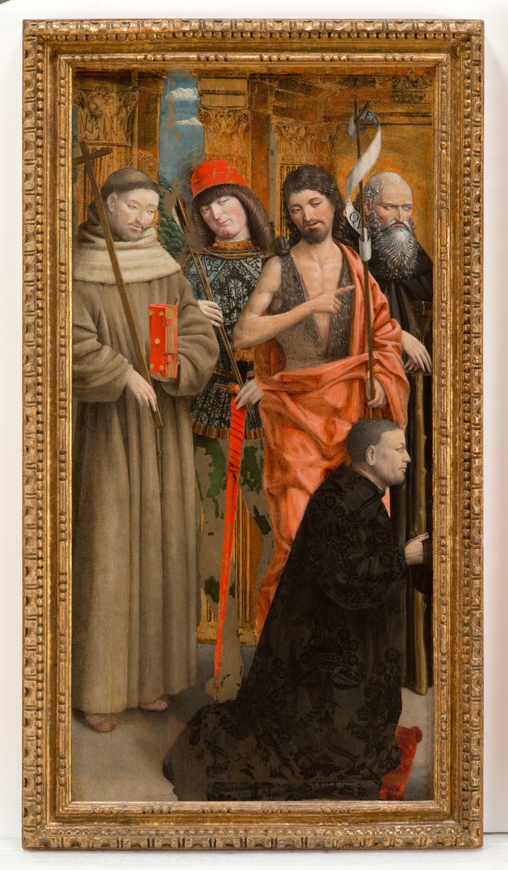 Assisi szentek, Sebastian, Keresztelő János, Anthony Abbot az adományozóval alkotó: Giovanni Martino Spanzotti