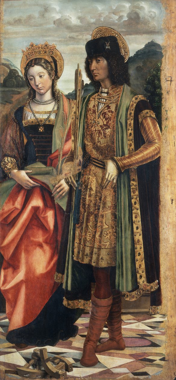Alexandriai Szent Katalin és Szent Sebestyén, 1496 körül (tempera a fedélzeten) alkotó: Giovanni Martino Spanzotti