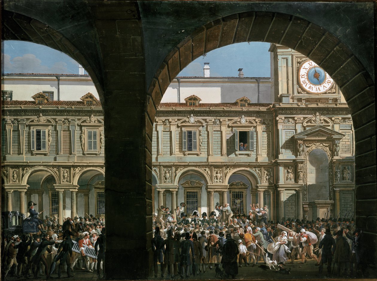 Domenico Pino beszél a tömeghez a milánói Mercanti téren, 1814. április 21-én (festmény alkotó: Giovanni Migliara