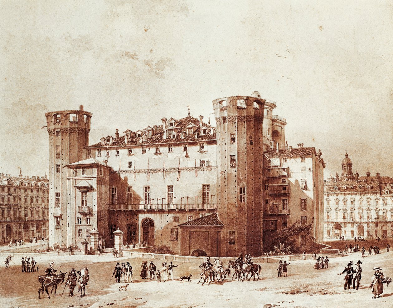 A torinói Palazzo Madama épületén kívül, Giovanni Migliara (1785-1837) alkotó: Giovanni Migliara