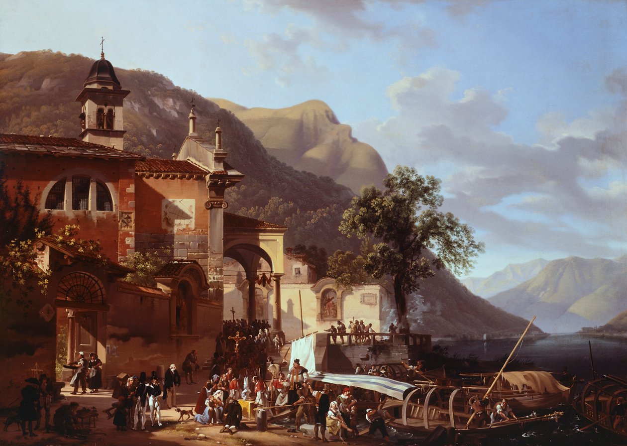 Felvonulás a tóparton, Giovanni Migliara (1785-1837) alkotó: Giovanni Migliara