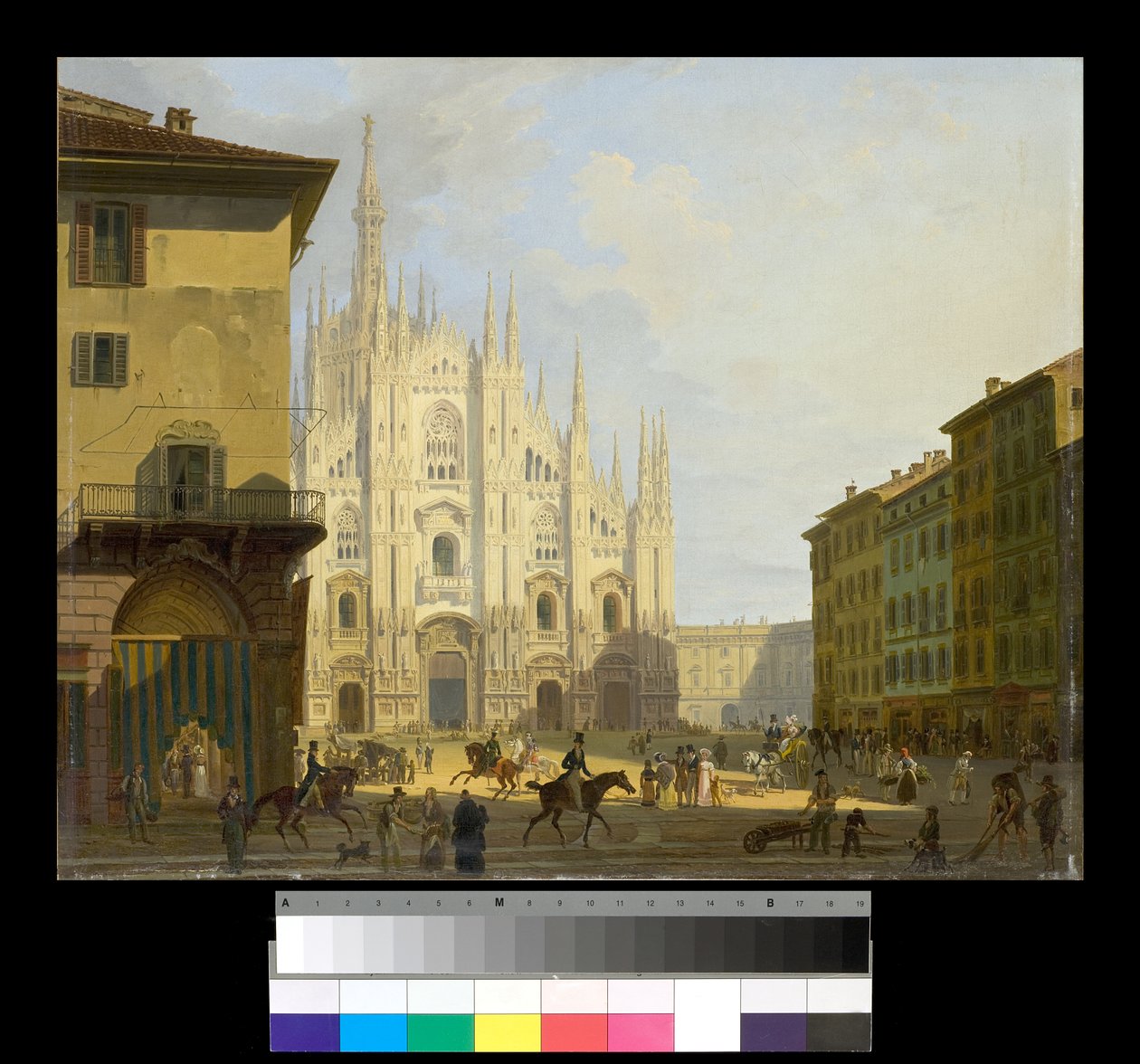 A milánói Piazza Duomo látképe, 1819-28 alkotó: Giovanni Migliara