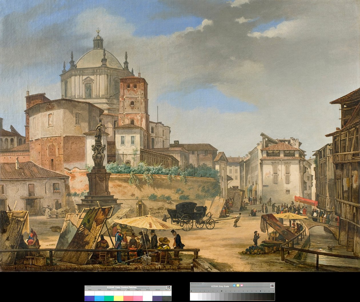 Kilátás a piazza della vetra Milánóban, Olaszország (A piazza della Vetra látképe Milánóban) Giovanni Migliara (1801-1867) festménye 1833 Magángyűjtemény alkotó: Giovanni Migliara