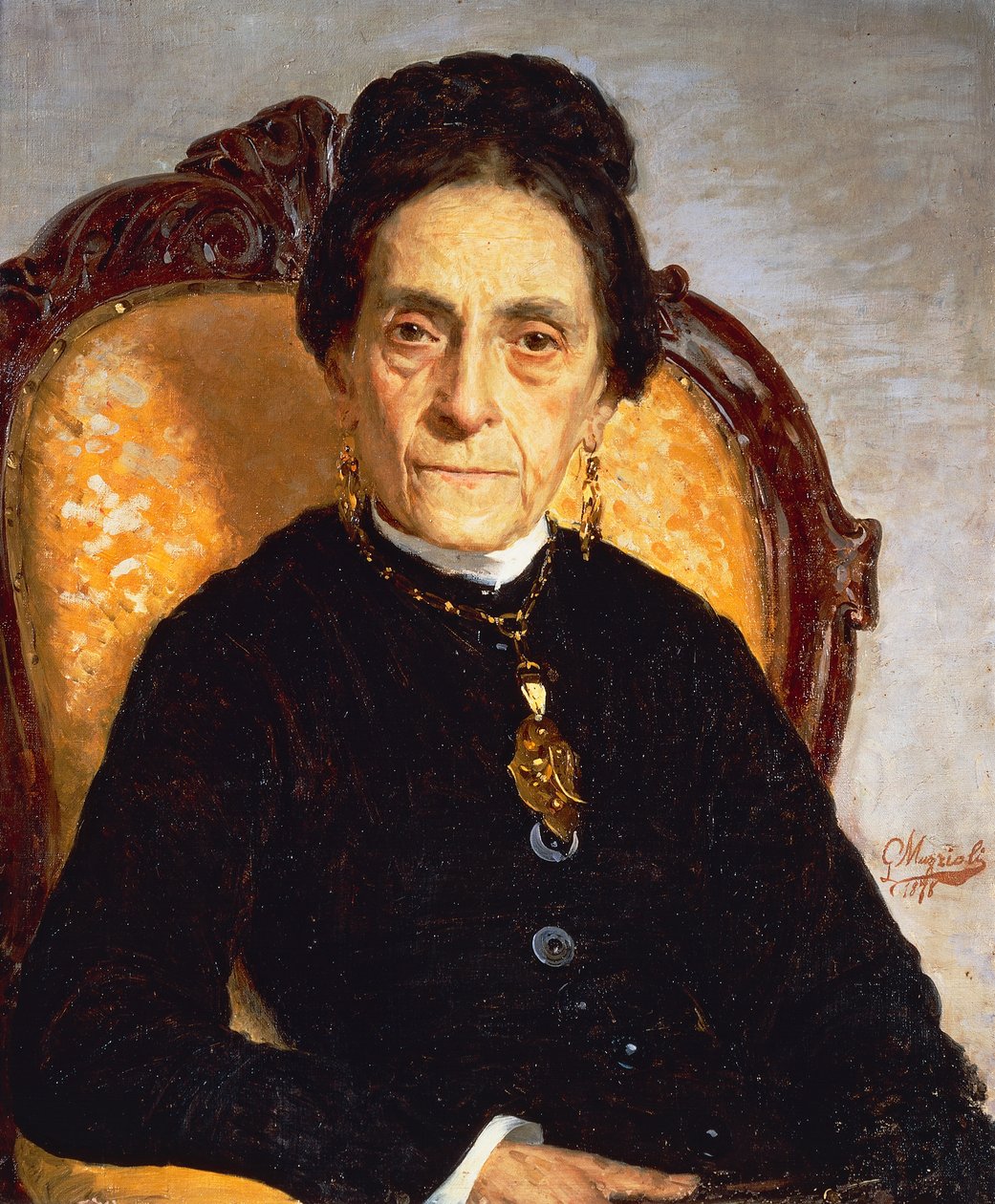 Idős nő portréja, Giovanni Muzzioli (1854-1894), olaj, vászon, 60x52 cm alkotó: Giovanni Muzzioli