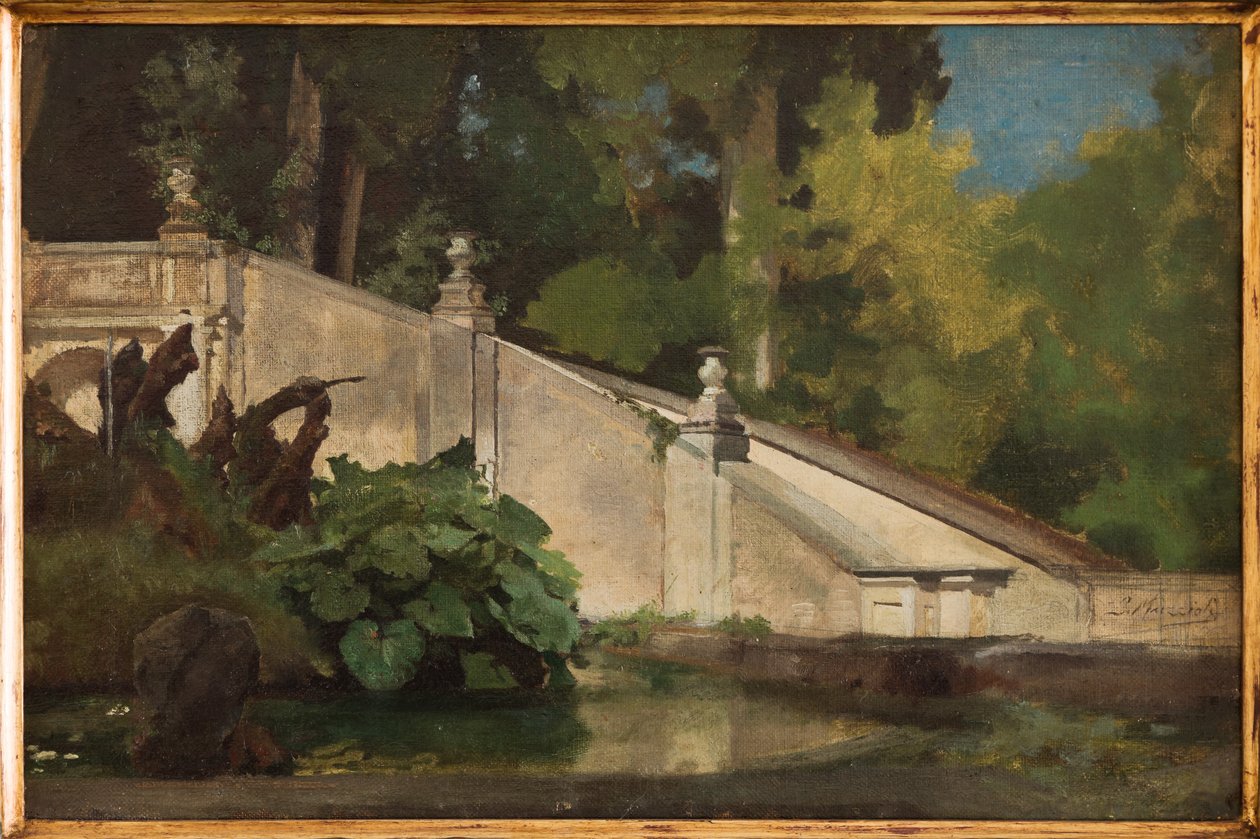 Lépcsőház tóval (olaj, vászon) alkotó: Giovanni Muzzioli